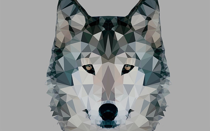 Papel de parede HD de baixo lobo poligonal-Vector Art Design, papel de parede 3D de lobo branco e preto, HD papel de parede