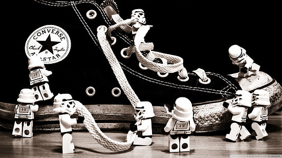 unpaired black Converse All Star high-top sneaker, Converse, shoes, stormtrooper, LEGO, Star Wars, HD wallpaper HD wallpaper
