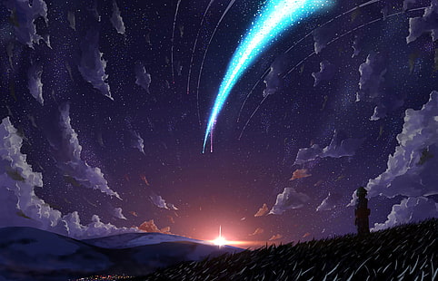 persona in piedi sotto le nuvole sfondo, Anime, Il tuo nome., Kimi No Na Wa., Mitsuha Miyamizu, Sfondo HD HD wallpaper