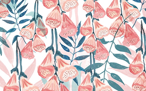 Flowers, pattern, green, texture, flower, paper, pink, watercolor, HD wallpaper HD wallpaper