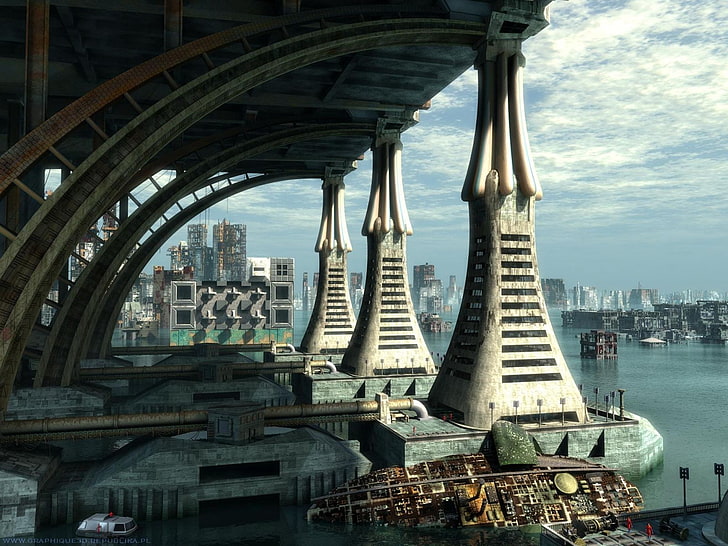 항구, 공상 과학 소설, CGI, HD 배경 화면