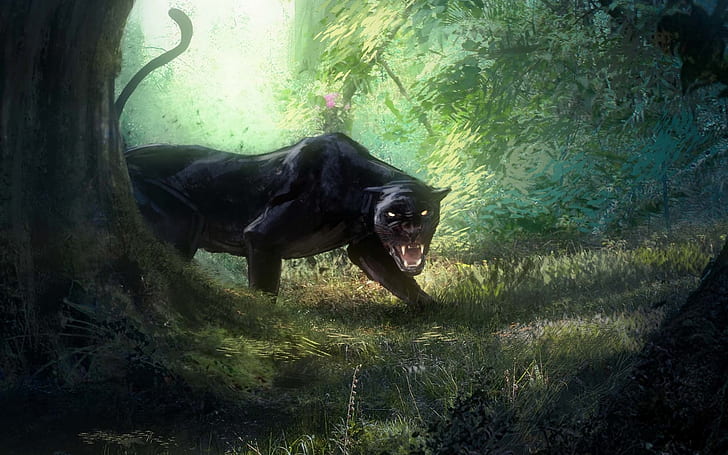 Kucing, Black Panther, Roar, Wallpaper HD