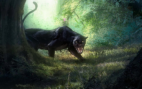 Kucing, Black Panther, Roar, Wallpaper HD HD wallpaper
