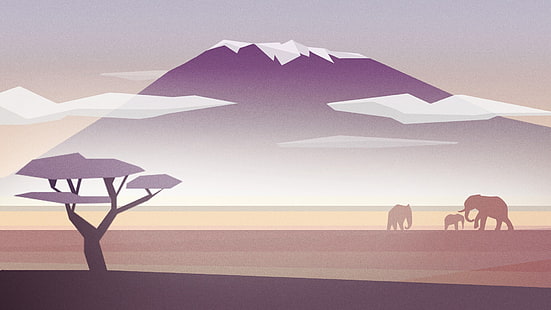  Artistic, Landscape, Africa, Elephant, Minimalist, Mountain, Nature, HD wallpaper HD wallpaper