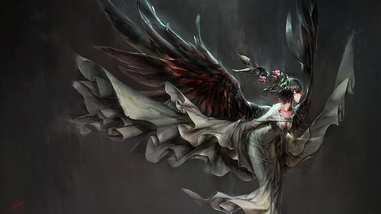 аниме, аниме девушки, ангел, демон, крылья ангела, крылья, HD обои HD wallpaper