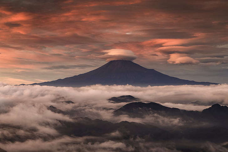 Mount Fuji, clouds, Japan, HD wallpaper