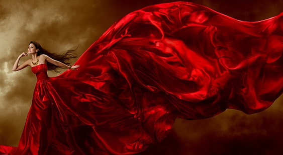 женщины, платье, красное, модель, красное платье, HD обои HD wallpaper