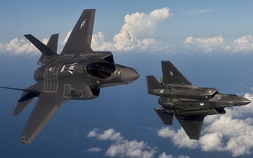 zwei Kampfflugzeuge, F-35 Lightning II, Flugzeug, Lockheed Martin F-35 Lightning II, HD-Hintergrundbild HD wallpaper