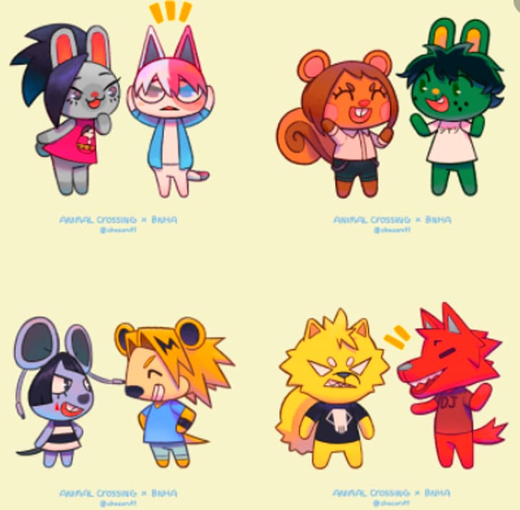 Animal Crossing, Boku no Hero Academia, Momo Yaoyorozu, Katsuki Bakugou, Izuku Midoriya, Uraraka Ochako, Shoto Todoroki, Kyoka Jiro, Kaminari Denki, Eijiro Kirishima, HD papel de parede