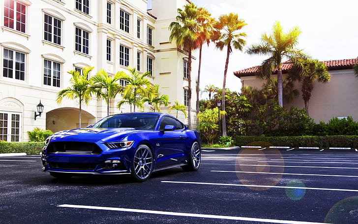 Niebieski Ford Mustang 2015, czarny Ford Mustang GT, niebieski Ford Mustang, Ford Mustang 2015, Tapety HD