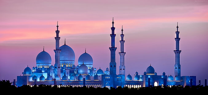 Abu Zabi, niebo, 4K, zachód słońca, Meczet Szejka Zayeda, Tapety HD HD wallpaper