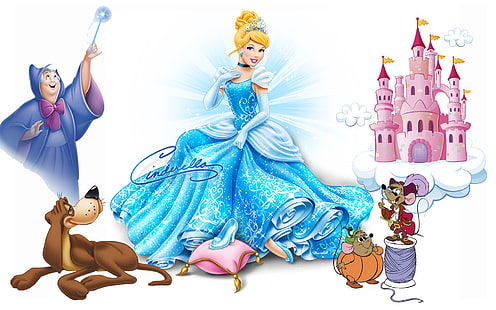 Princess Cinderella Cartoon Characters Fairy Godmother Dog Brunopik Mice Jaq And Gus Desktop Wallpaper Hd For Mobile Phones And Laptops 2560×1600, HD wallpaper HD wallpaper