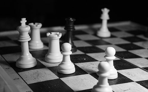 Black and white chess, white and black chess board set, photography, 2560x1600, board, chess, HD wallpaper HD wallpaper