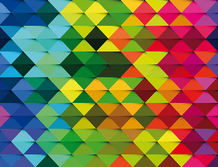 wallpaper abstrak geometris digital, segitiga, latar belakang, warna-warni, tekstur, Wallpaper HD