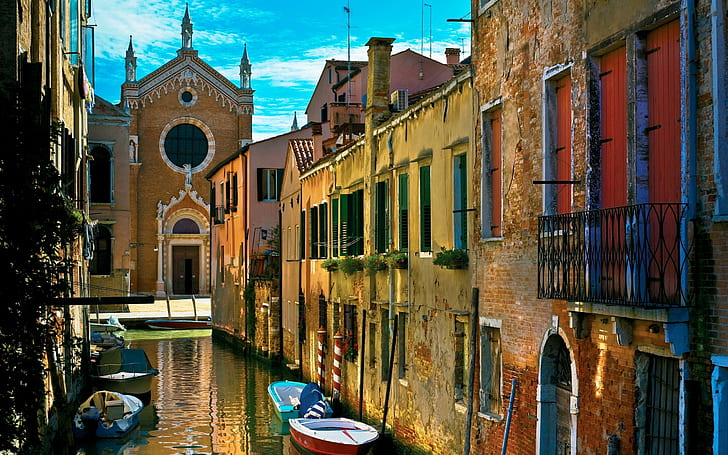 Veneza Itália Canal edifícios barcos HD, edifícios, paisagem urbana, barcos, Itália, Veneza, canal, HD papel de parede
