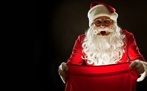 산타 클로스, 크리스마스, 가방, 놀라움, 사람, 검정색 배경, 산타 클로스, 산타 클로스, 크리스마스, 놀라움, 사람, 검정색 배경, HD 배경 화면 HD wallpaper