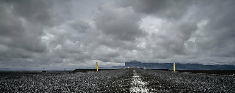 camino gris bajo cielo nublado oscuro durante el día, gris, camino, oscuro, nublado, cielo, durante el día, Islandia, Fondo, naturaleza, nube - Cielo, carretera, paisaje, Fondo de pantalla HD HD wallpaper