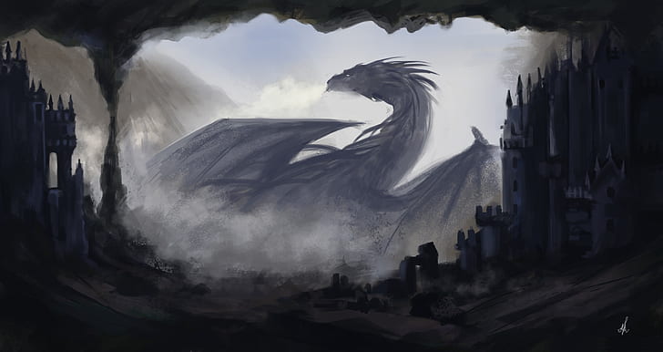 darkness, dragon, home, fantasy, art, profile, HD wallpaper