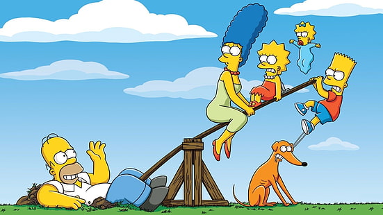 The Simpsons, Bart Simpson, Homer Simpson, Lisa Simpson, Maggie Simpson, Marge Simpson, Santa's Little Helper (the simpsons), HD wallpaper HD wallpaper