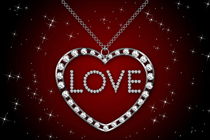 I love you, Diamonds, สร้อยคอจี้เพชรรูปหัวใจสีเงิน, Love, I love you, heart, diamond, bright, glamour, design by Marika, necklace, silver, วอลล์เปเปอร์ HD