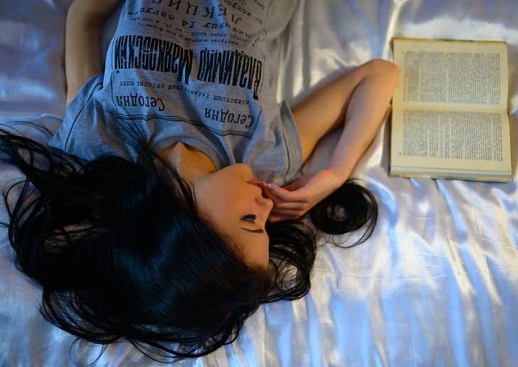 books, women, closed eyes, model, HD wallpaper