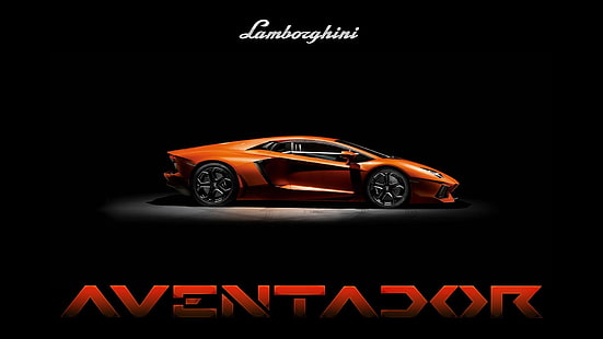 Lamborghini Aventador, oranye, mobil, tipografi, mobil oranye, Lamborghini, kendaraan, Wallpaper HD HD wallpaper