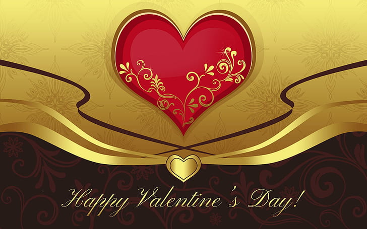 Happy Valentine's Day!, heart, gold, valentine, love, hearts, brown, valentines, valentines day, 3d and abstract, HD wallpaper