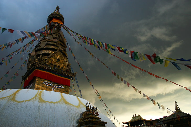brązowy budynek handlowy, Nepal, świątynia, Budda, Tapety HD