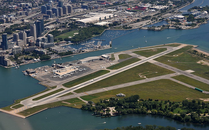 항공기, 공항, 도시, 섬, 토론토, 토론토 아일랜드 공항, HD 배경 화면