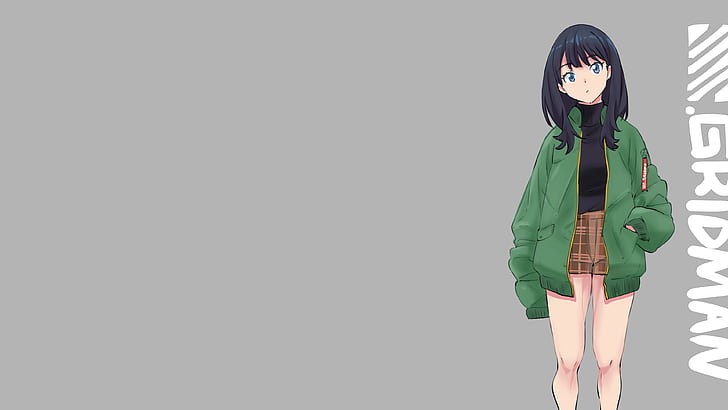アニメ、アニメの女の子、SSSS.GRIDMAN、宝田リッカ、灰色の背景、シンプルな背景、 HDデスクトップの壁紙