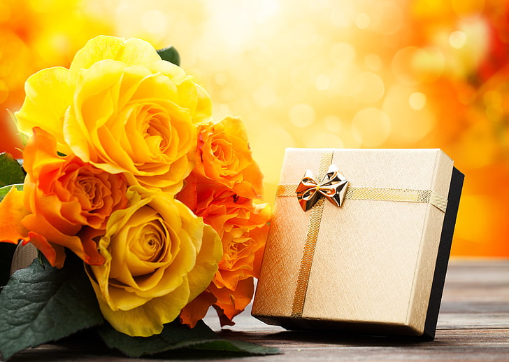 orange roses, flowers, holiday, gift, roses, bouquet, HD wallpaper