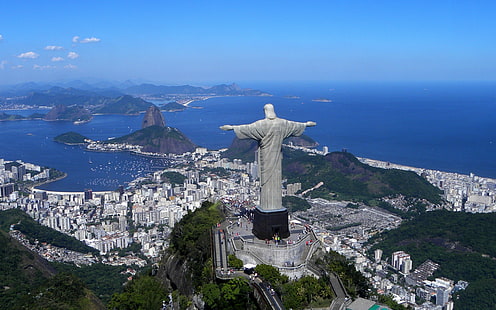 Бразилия, Рио де Жанейро, Христос Изкупителят, изглед отгоре, HD тапет HD wallpaper