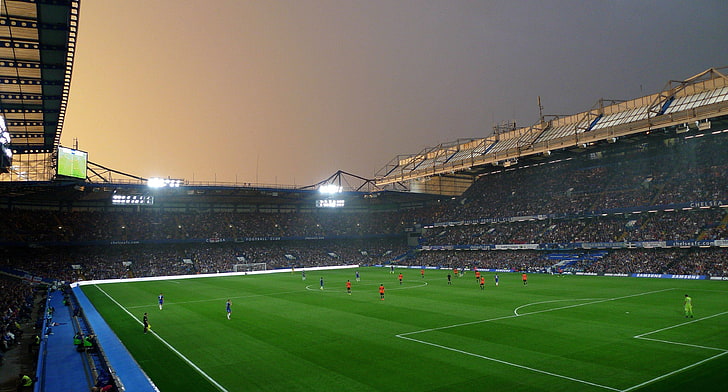 green soccer field, Chelsea FC, Soccer Field, sport, sports, soccer, stadium, HD wallpaper