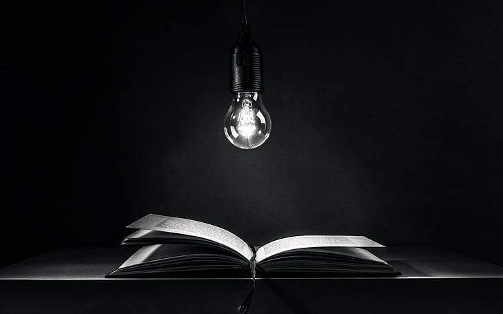 libri, lampadina, luci, Sfondo HD