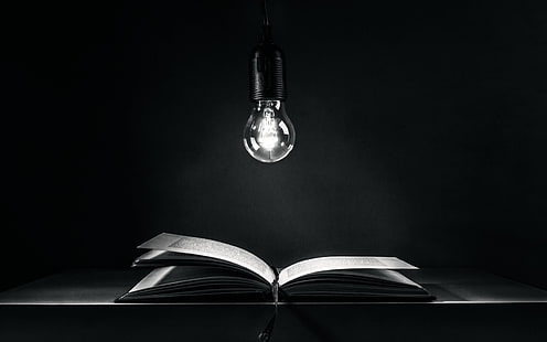 black light bulb, light bulb, lights, books, HD wallpaper HD wallpaper