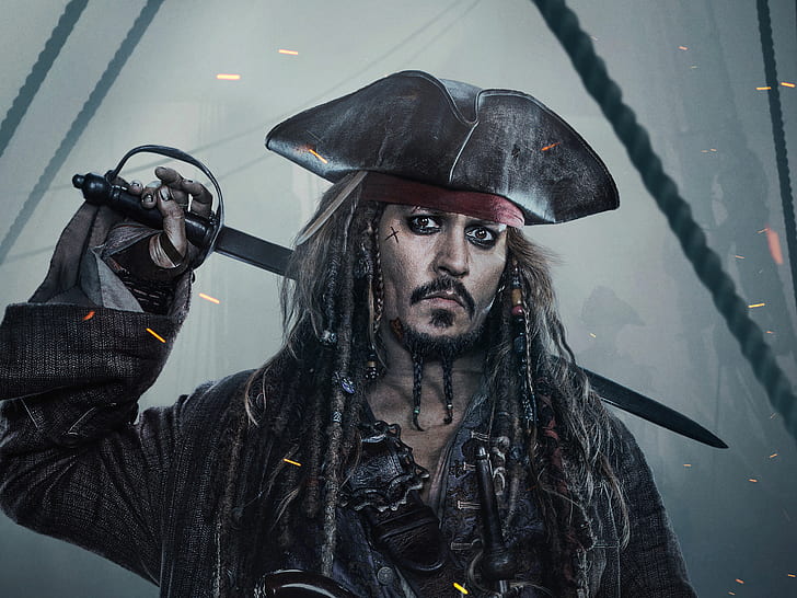 4K, Pirates des Caraïbes: les hommes morts ne racontent pas d'histoires, Johnny Depp, le capitaine Jack Sparrow, Fond d'écran HD