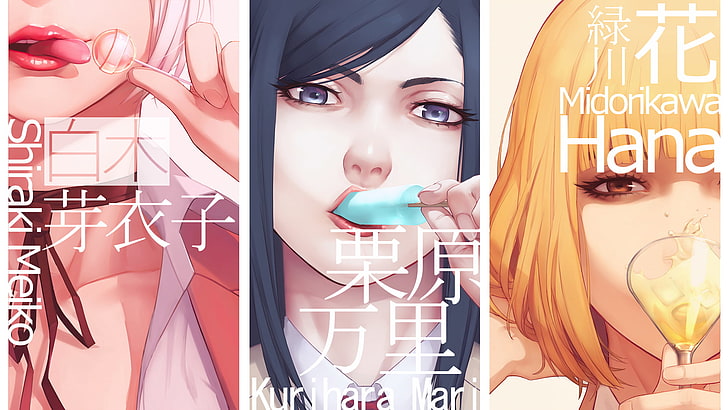 Shiraki Meiko, Kurihara Mari, gadis-gadis anime, Midorikawa Hana, Sekolah Penjara, Wallpaper HD