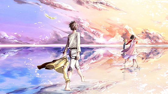 Shingeki no Kyojin, аниме, Mikasa Ackerman, Eren Jeager, Armin Arlert, HD тапет HD wallpaper