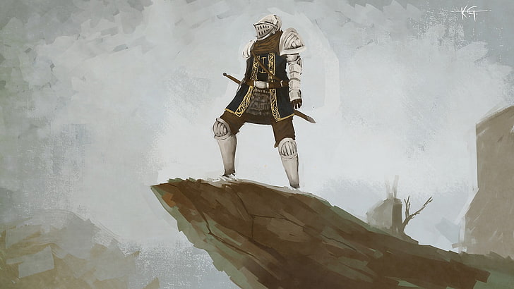 armored man on a cliff illustration, Dark Souls II, artwork, fantasy art, video games, Dark Souls, HD wallpaper