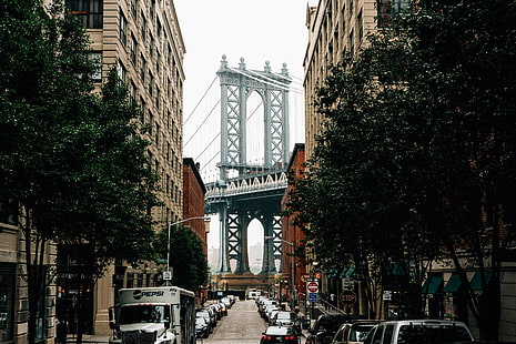 ニューヨーク市、通り、マンハッタン橋、市、橋、 HDデスクトップの壁紙 HD wallpaper