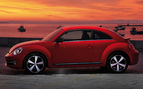Volkswagen New Beetle สีแดง, volkswagen, fusca, สีแดง, มุมมองด้านข้าง, วอลล์เปเปอร์ HD HD wallpaper