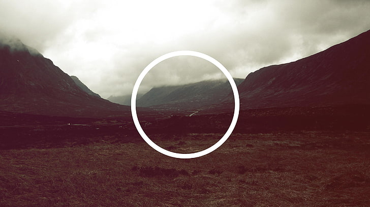 montagna marrone, fotografia di terra verde, minimalismo, geometria, cerchio, arte digitale, paesaggio, Sfondo HD