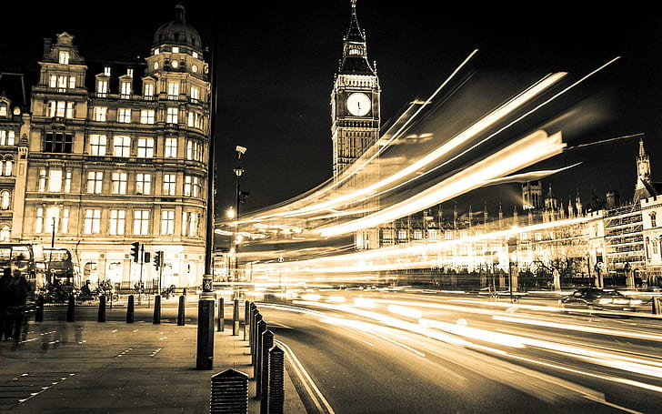 ليلة بيج بن لندن ، لندن ، الليل ، ساعة بيغ بن ، إنجلترا، خلفية HD