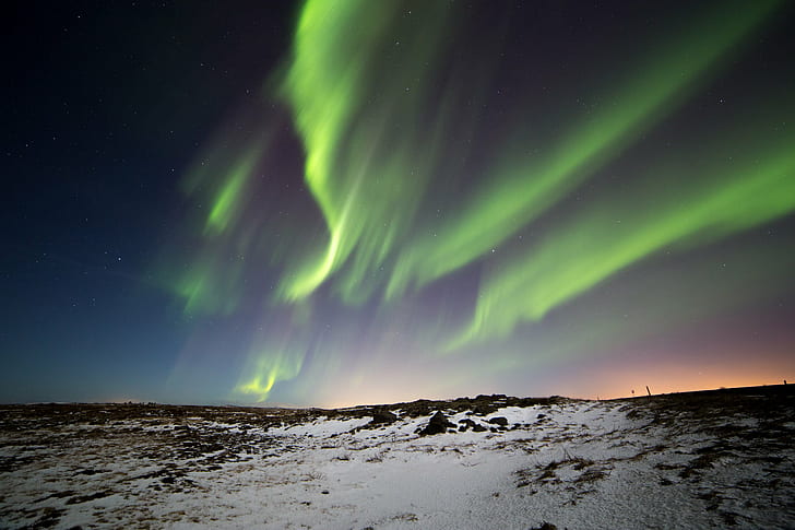 Lampu hijau Kutub Utara, islandia, islandia, Lampu Utara, Islandia, Kutub Utara, lampu hijau, fotografi malam, lampu hijau, langit, bintang, alam, aurora Polaris, aurora Borealis, malam, bintang - Ruang, pemandangan, arktik, Wallpaper HD