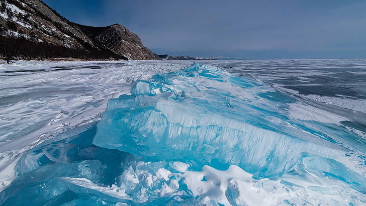 น้ำแข็งทะเลสาบฤดูหนาวธรรมชาติภูมิทัศน์, วอลล์เปเปอร์ HD