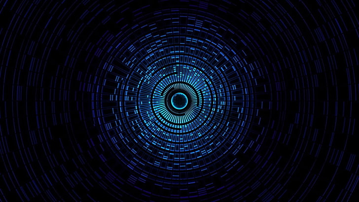 푸른 빛 터널-추상 와이드 스크린 벽지, 둥근 회색과 검은 색 그래픽 일러스트, HD 배경 화면