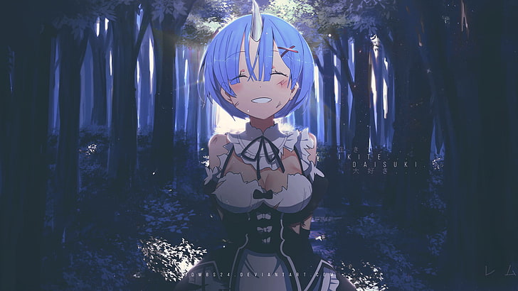 ภาพประกอบอนิเมะหญิงผมสีฟ้า Re: Zero Kara Hajimeru Isekai Seikatsu สาวอนิเมะ Rem (Re: Zero), วอลล์เปเปอร์ HD