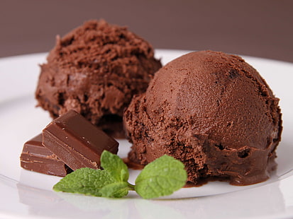 plate of chocolate ice cream, food, chocolate, ice cream, dessert, sweet, HD wallpaper HD wallpaper