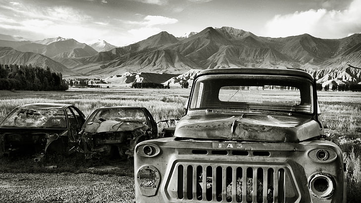 черен и сив автомобилен отсек, Киргизстан, Камион, камиони, развалини, ГАЗ, HD тапет
