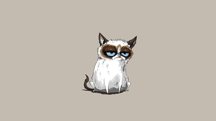 brown and white cat illustration, cat, Grumpy Cat, minimalism, HD wallpaper